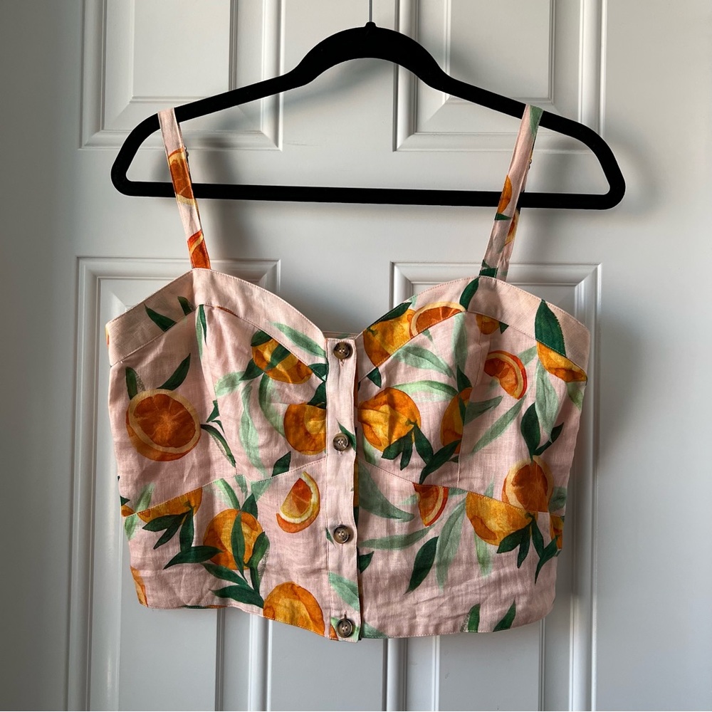 Parker Clementina orange print cropped linen tank